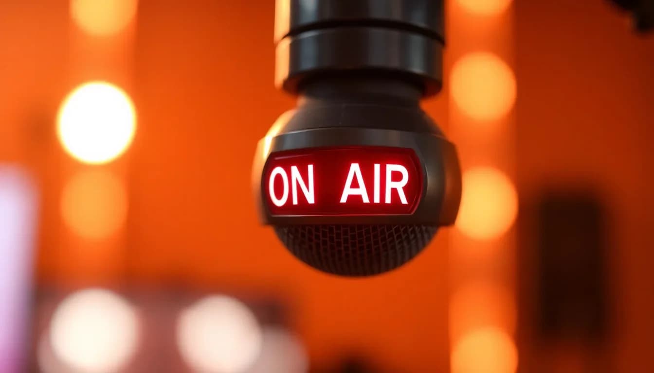 Microphone radio avec voyant ON AIR allumé